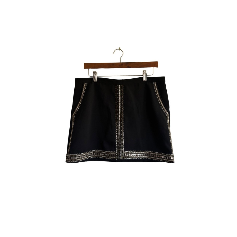 Madewell Black Mini Skirt Size 10 Embellished Trim Pockets‎ Career Party